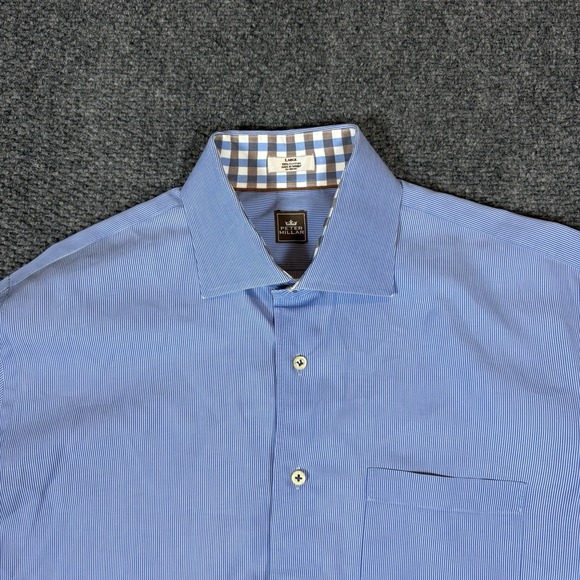 Peter Millar Shirt Mens Large Striped Long Sleeve Button Up Pocket Blue - Picture 1 of 7